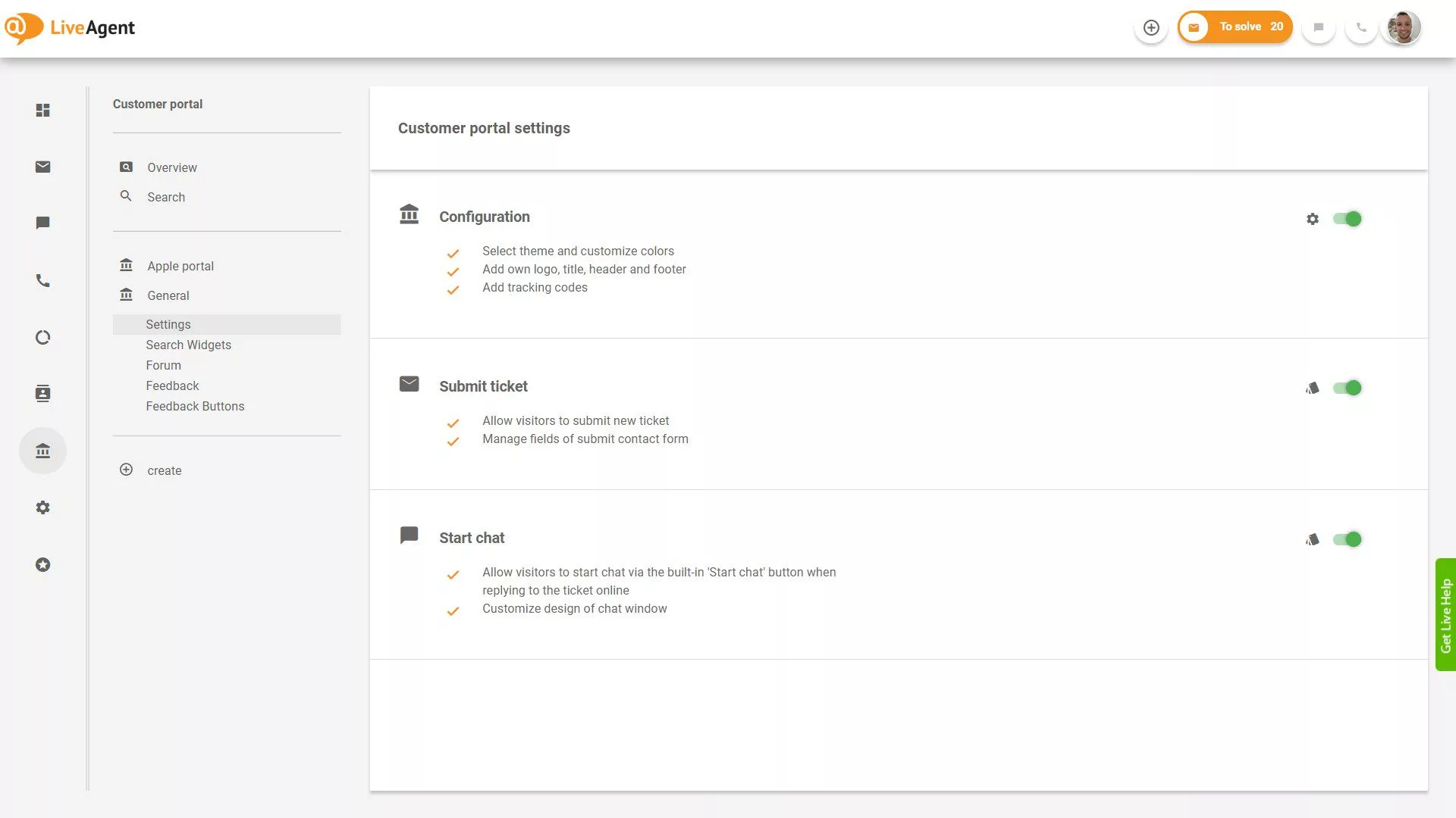 LiveAgent Tickets Overzicht in de applicatie