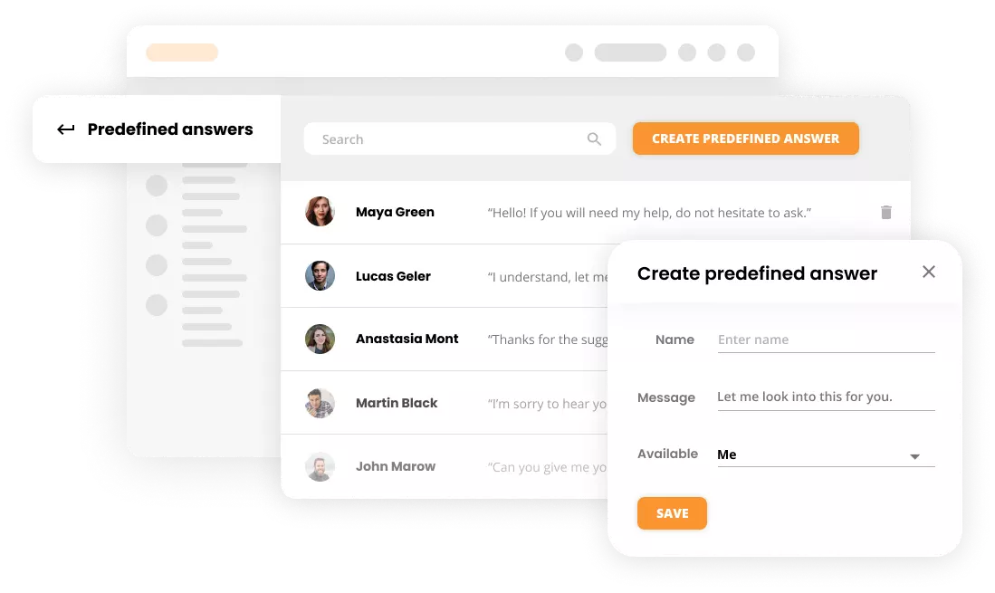 Vooraf ingestelde antwoorden mockup