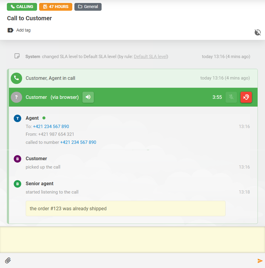 LiveAgent Call Listening-functie met notitieverwerking tussen agenten