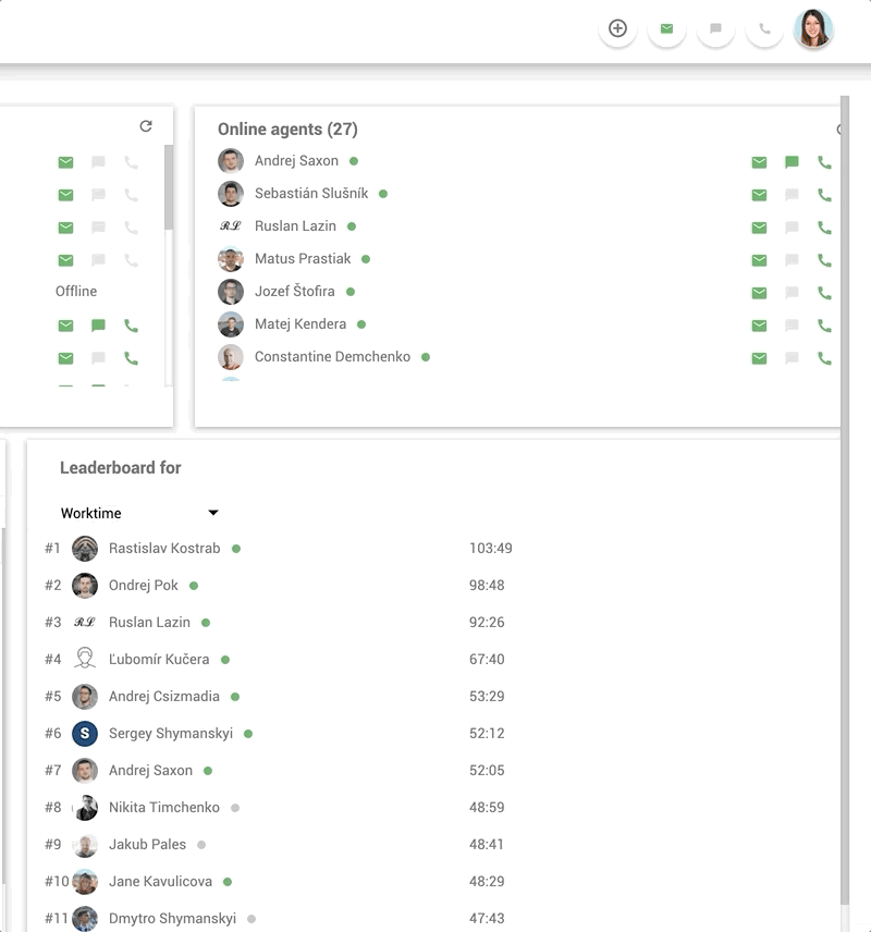 Interne werkplekschatfunctie in LiveAgent - voorbeeld