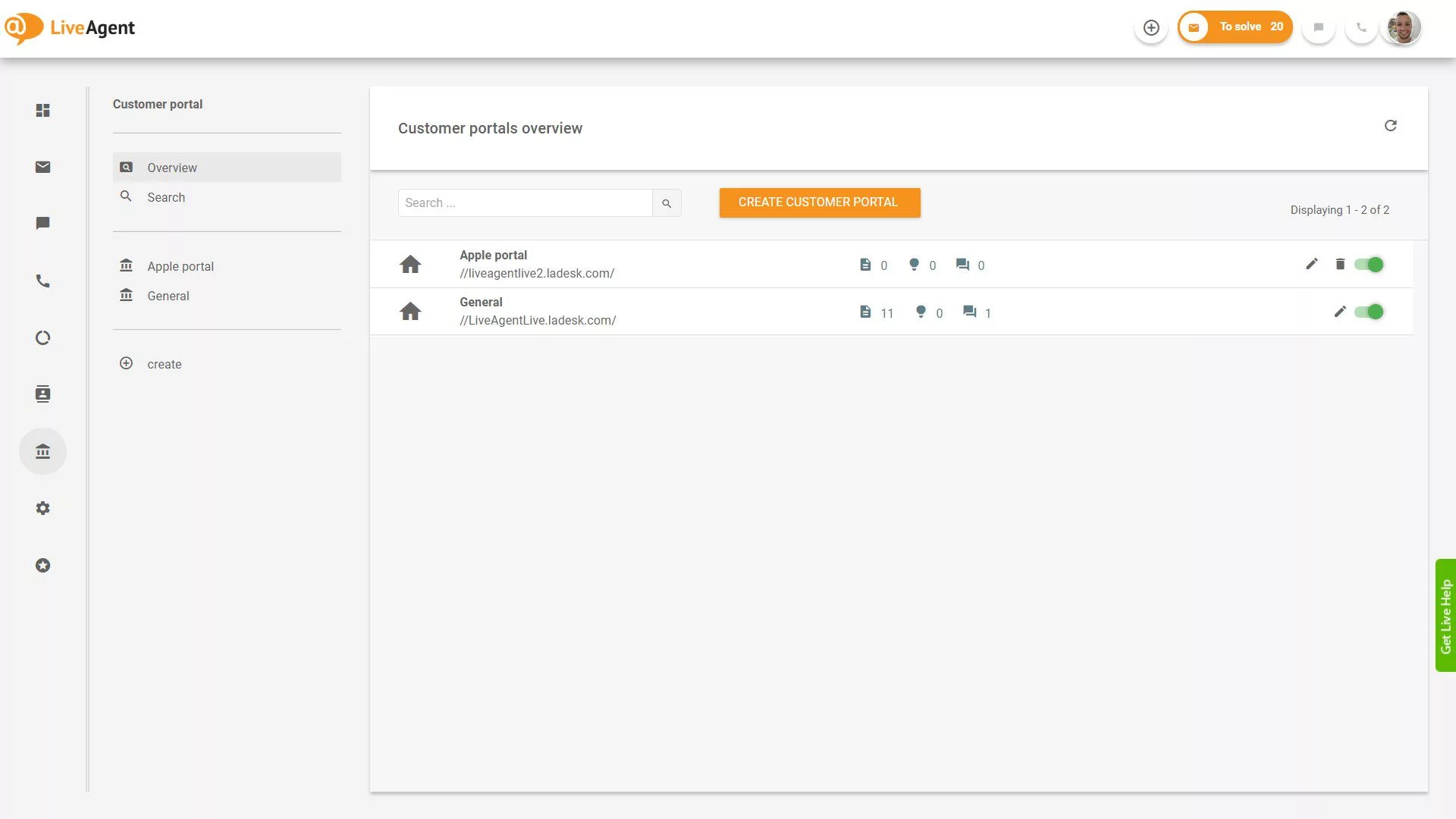 LiveAgent Tickets Overzicht in de applicatie