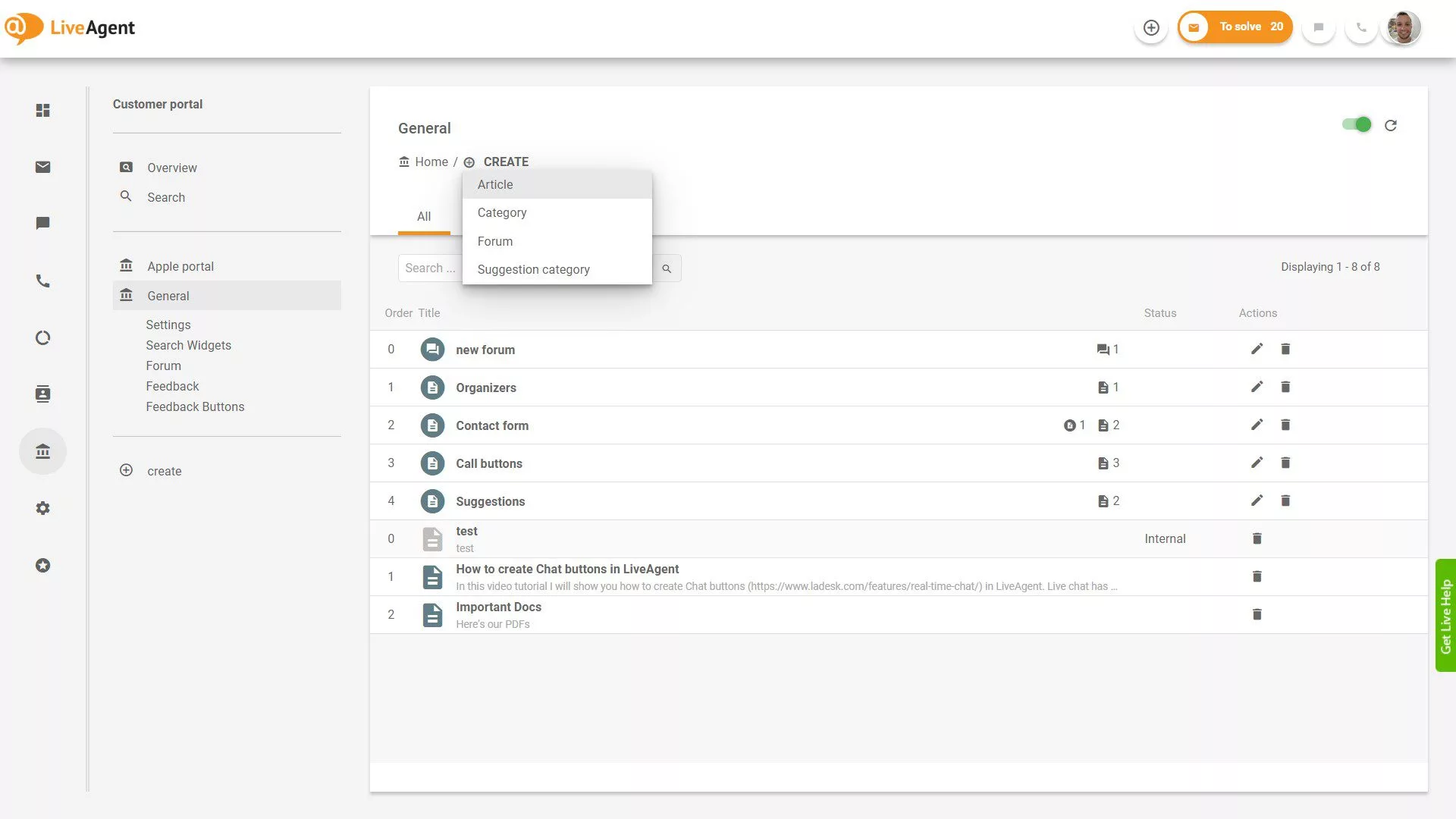 LiveAgent Tickets Overzicht in de applicatie