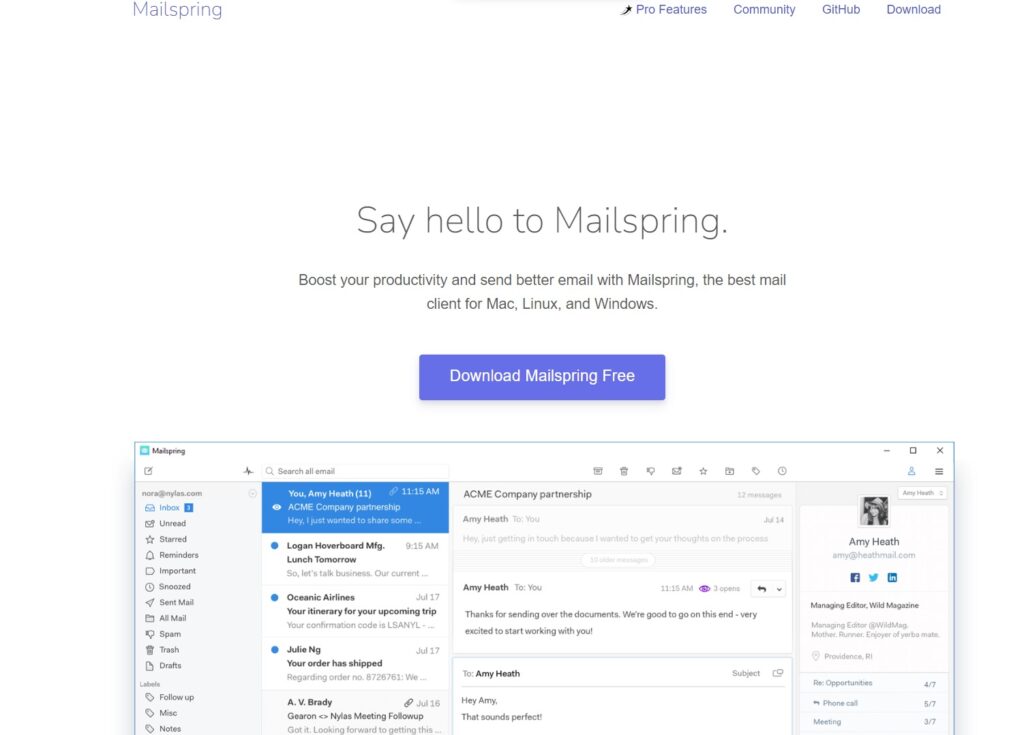 Mailspring-startpagina