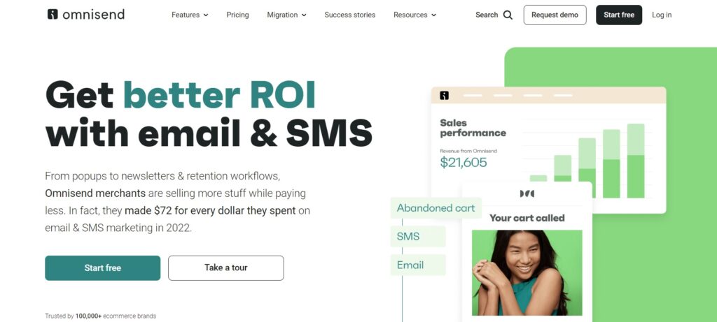 Startpagina van Omnisend, e-commerceplatform voor e-mailmarketing
