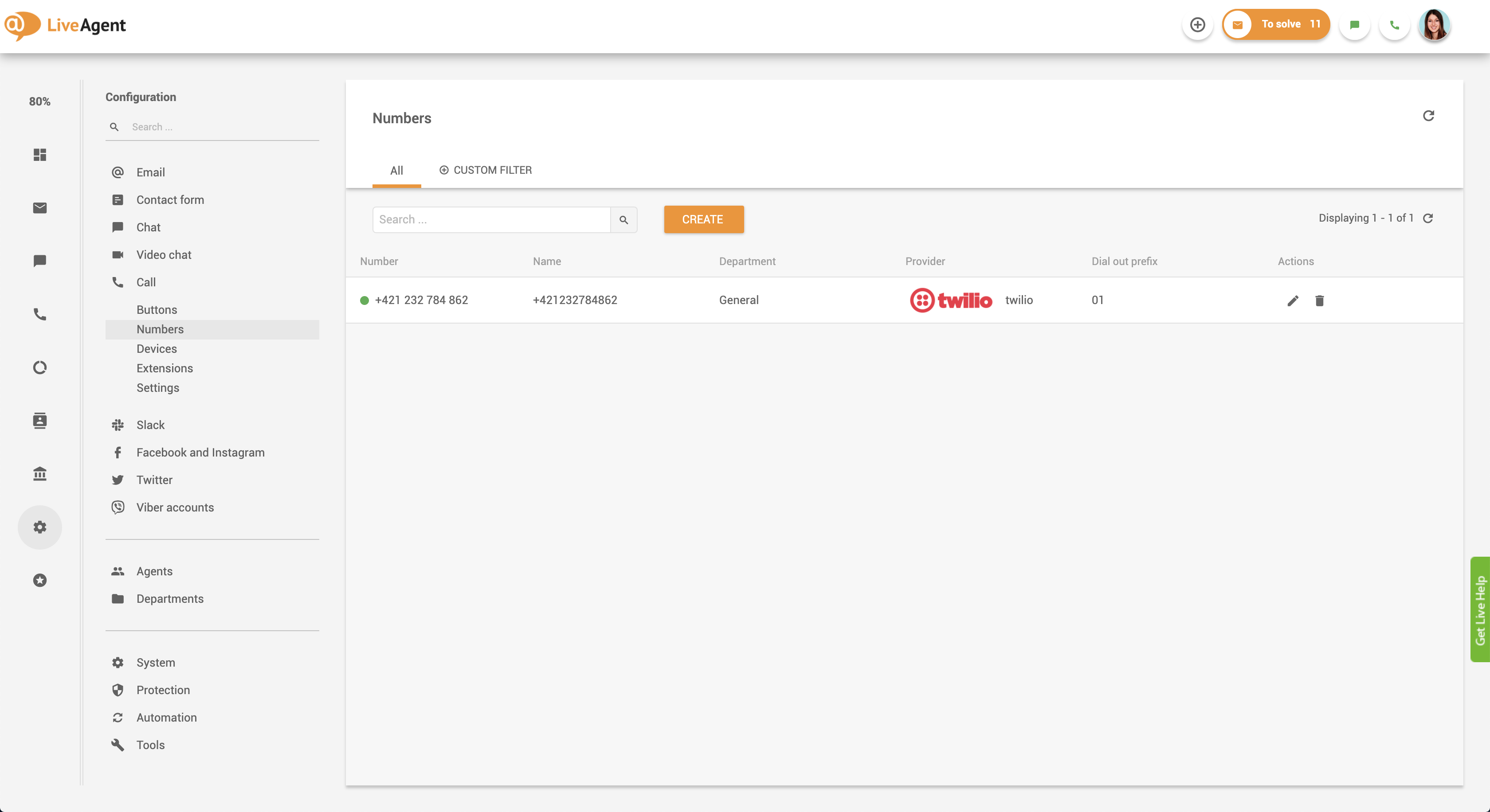 Terugbelinstelling in LiveAgent - telefoonnummer verbinden