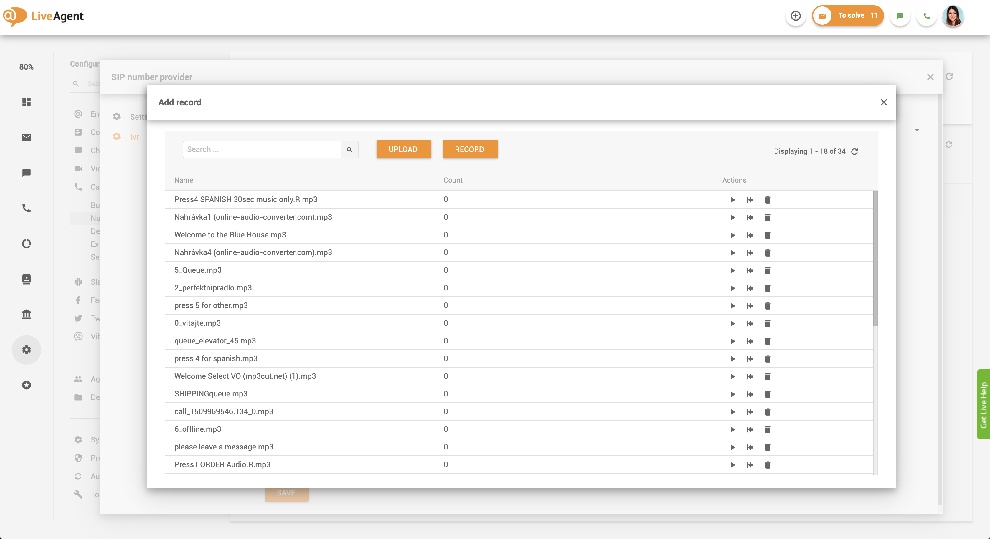 Terugbelinstelling - IVR-berichten in LiveAgent