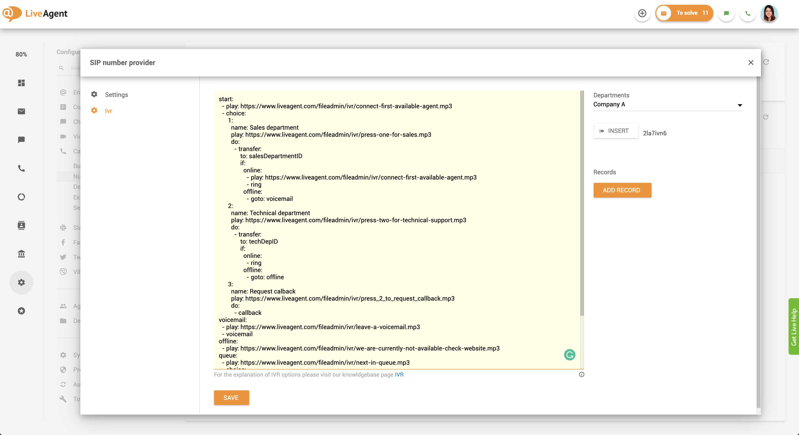 Terugbelinstelling - IVR-script in LiveAgent