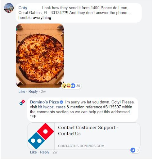 Dominos reageert op Facebook-reacties