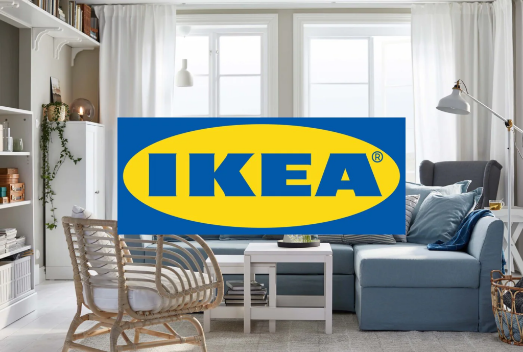 Afbeelding van het logo van Ikea met ook hun meubels