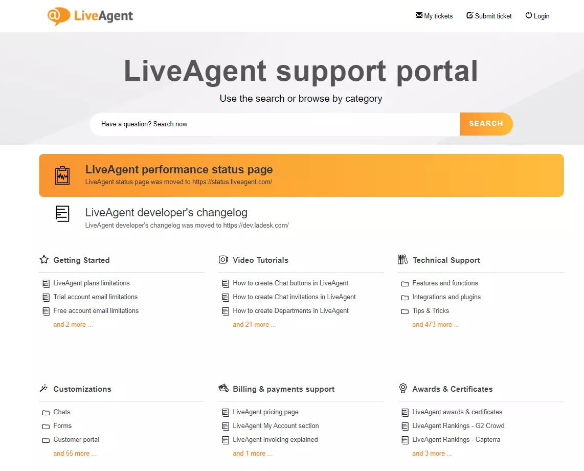 LiveAgent-ondersteuningsportal met artikelen en veelgestelde vragen