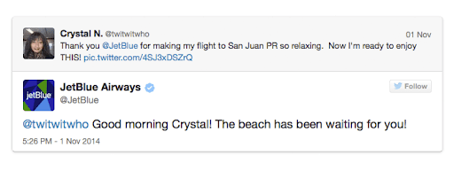 JetBlue reageert op tevreden klant op Twitter