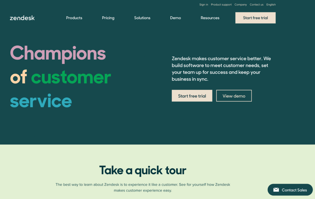 Zendesk ticketing software homepage