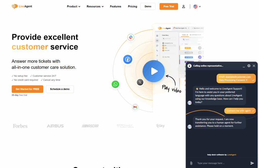 LiveAgent AI-chatbot-gesprek met een bot op LiveAgent-webpagina