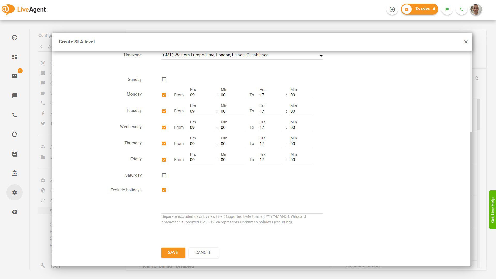 Bedrijfsuren instellen in LiveAgent