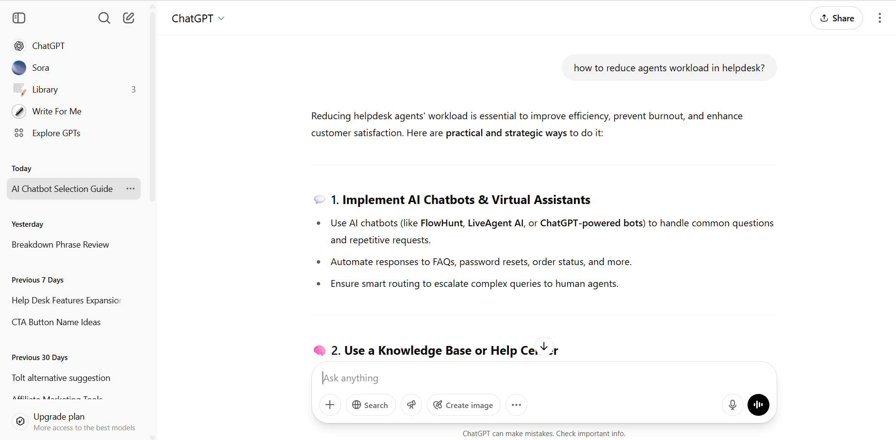 ChatGPT overzicht van de gespreksinterface