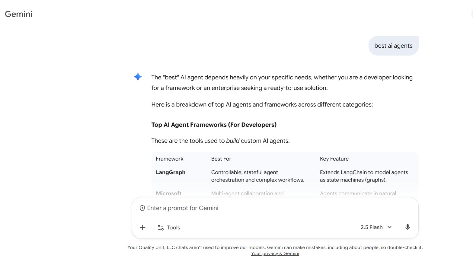 Google Gemini AI chatbot interface venster