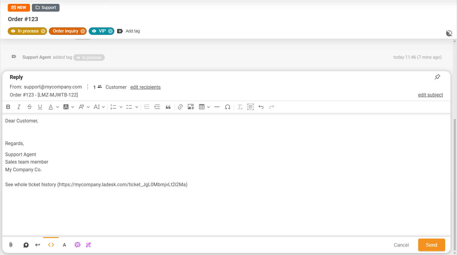 Functie voor vastzetbericht van LiveAgent