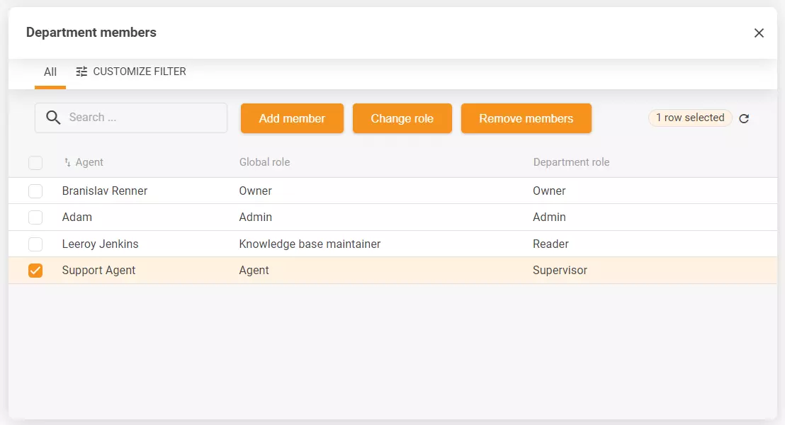 Screenshot van de afdelingsinstellingen met meerdere configuratieopties