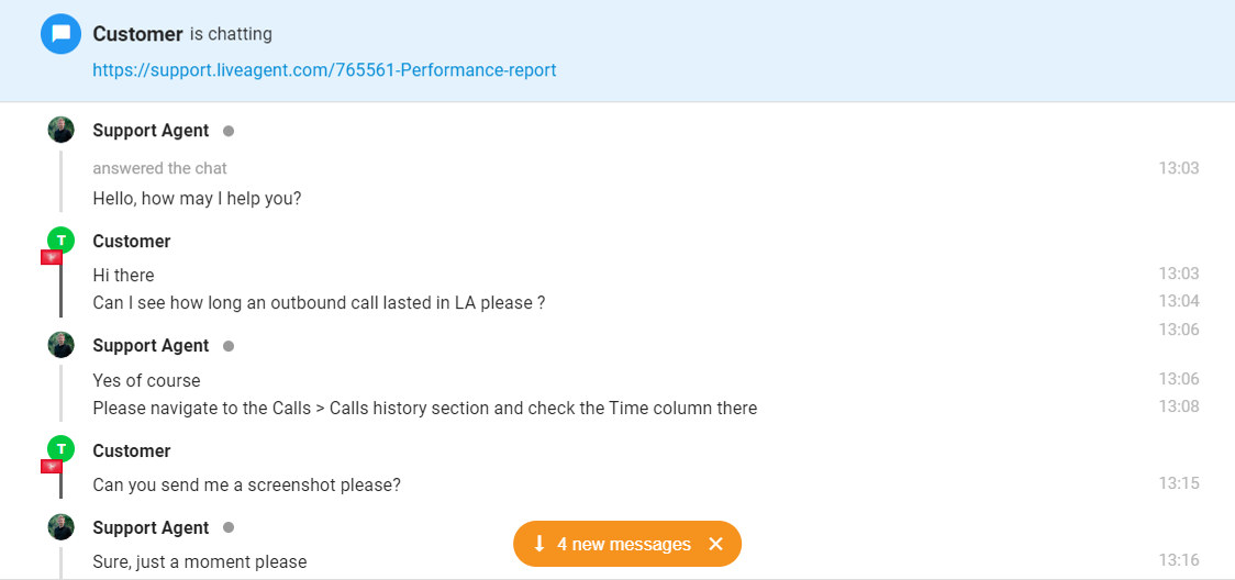 Screenshot van een chat met meldingen van ongelezen berichten