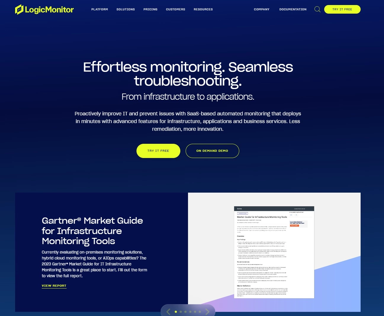 Screenshot van LogicMonitor's startpagina - IT-prestatiesplatform voor moeiteloos bewaken en probleemoplossing