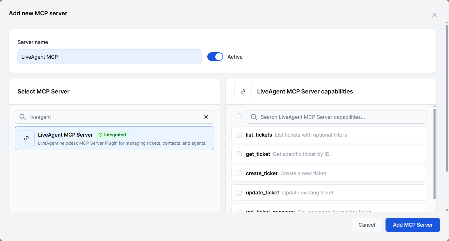 Een nieuwe MCP-server Liveagent werd toegevoegd aan FlowHunt