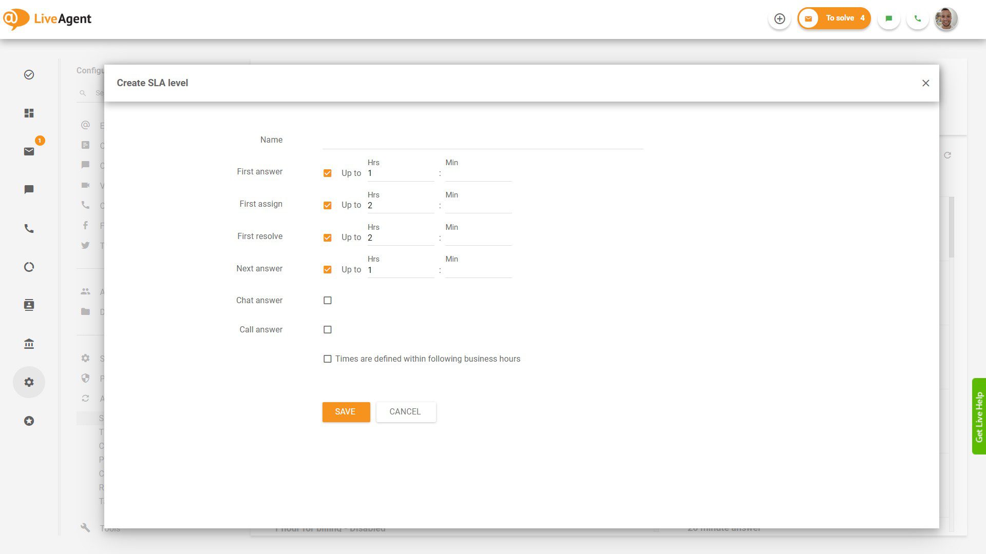 SLA-niveau aanmaken in LiveAgent