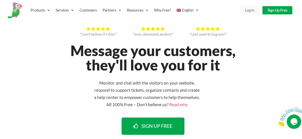 Tawk.to homepage - gratis e-commerce live chat software