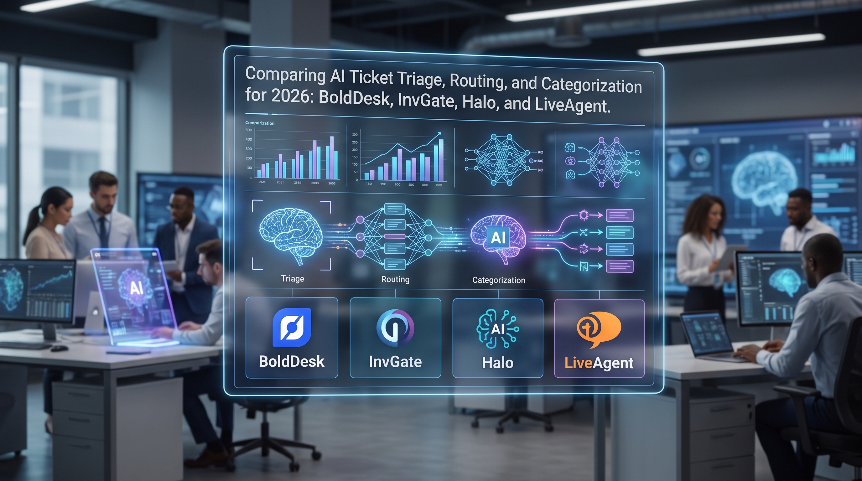 BoldDesk vs InvGate vs Halo vs LiveAgent: AI-ticket triage, routering en categorisering vergeleken voor 2026