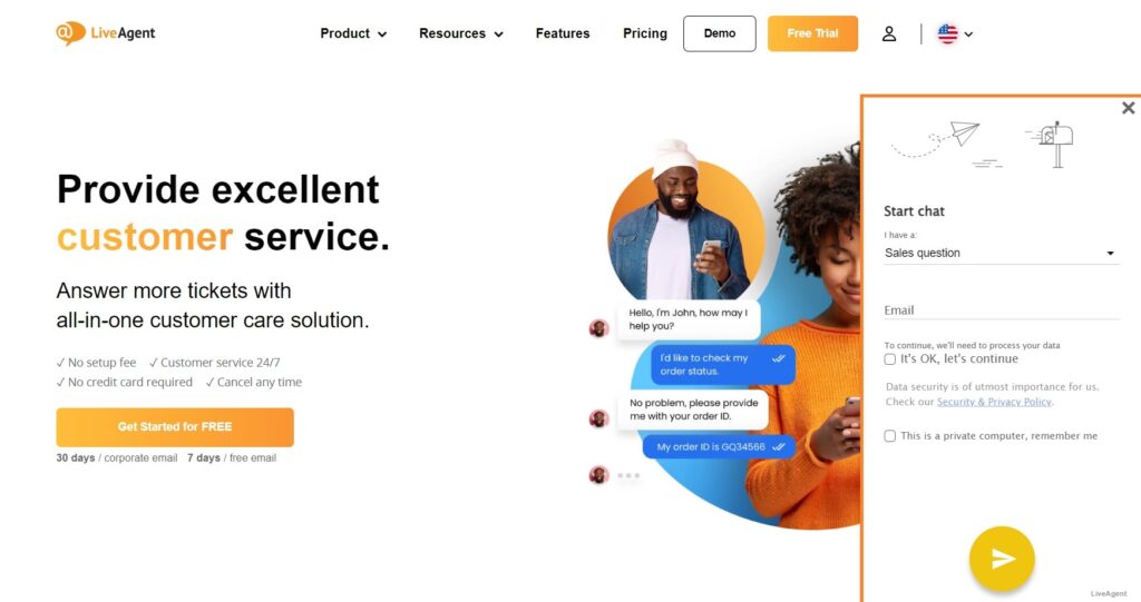 afbeelding van LiveAgent's live chat voor snelle en gemakkelijke klantenondersteuning