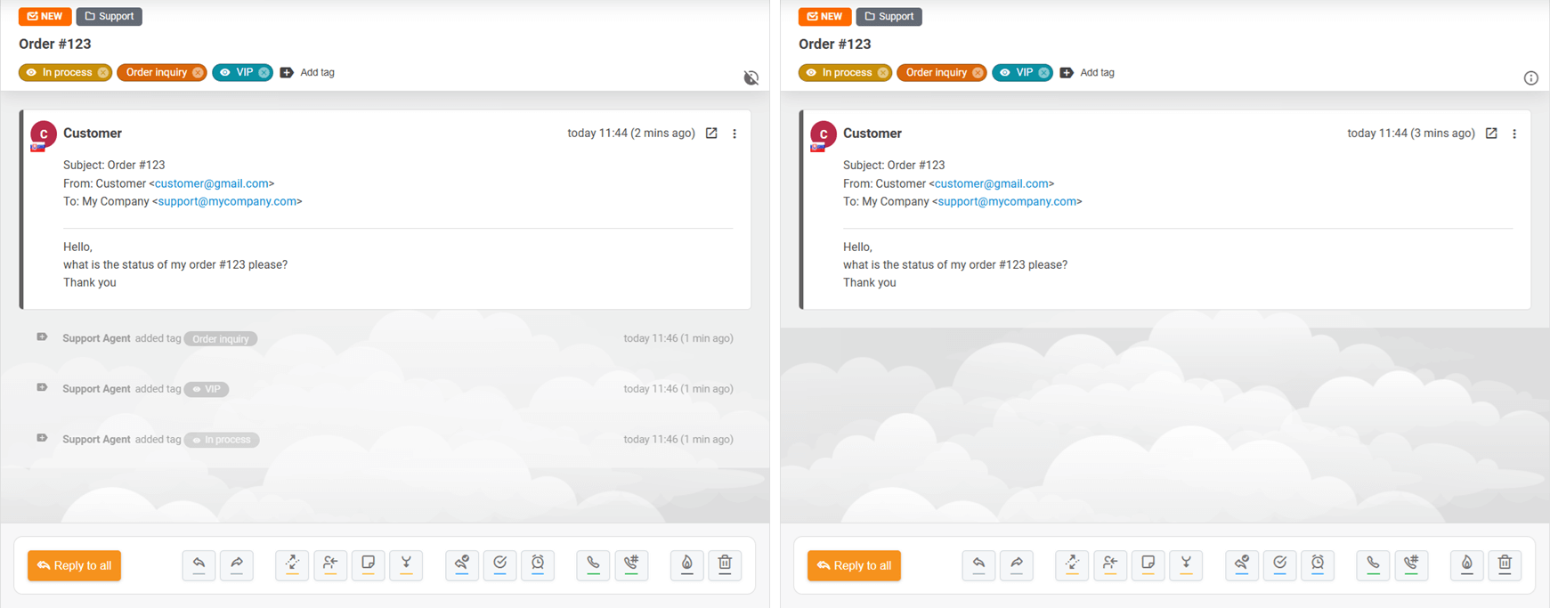 Optie om systeemberichten in een ticket te verbergen