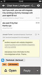 LiveAgent iOS-app-interface - Chatweergave