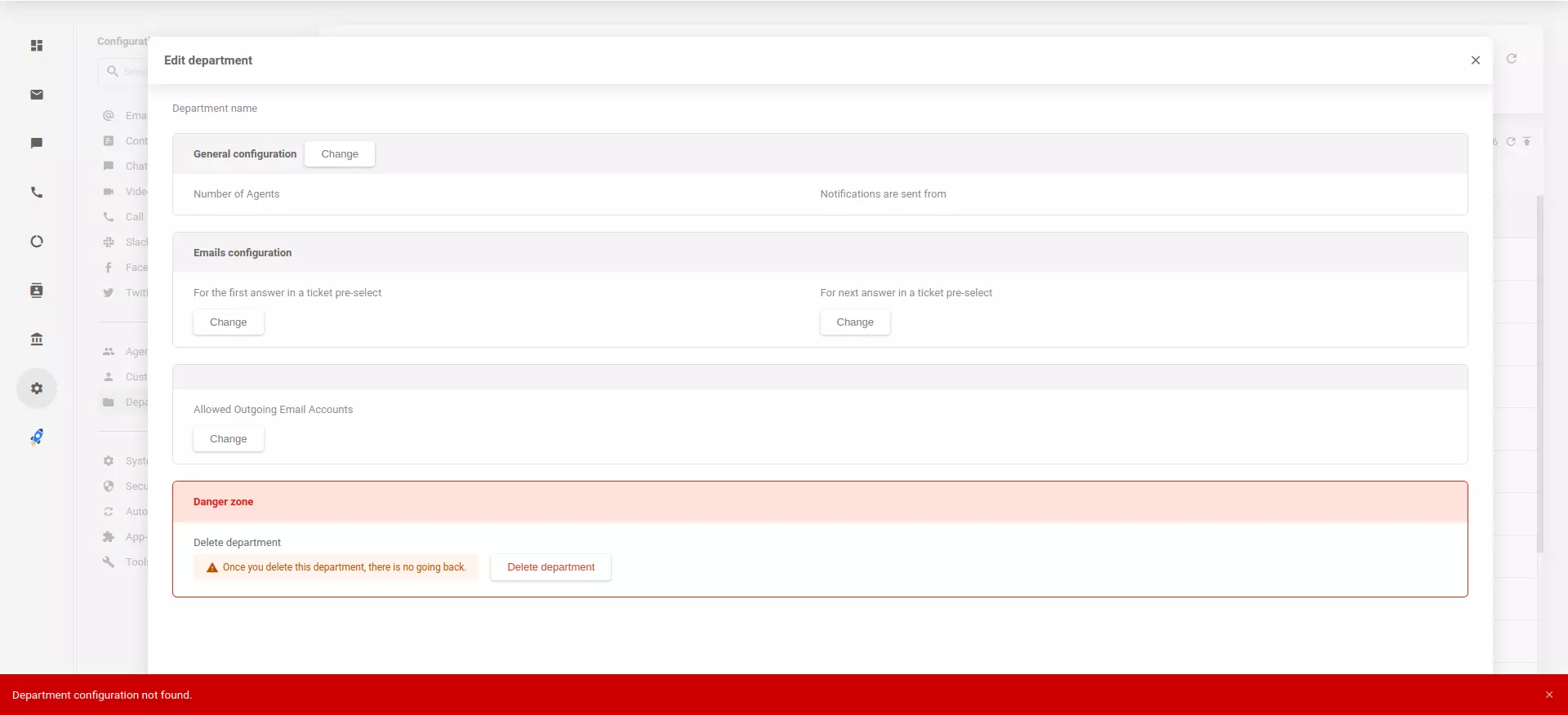 Gemigreerde afdelingsconfiguraties niet gevonden in LiveAgent-app