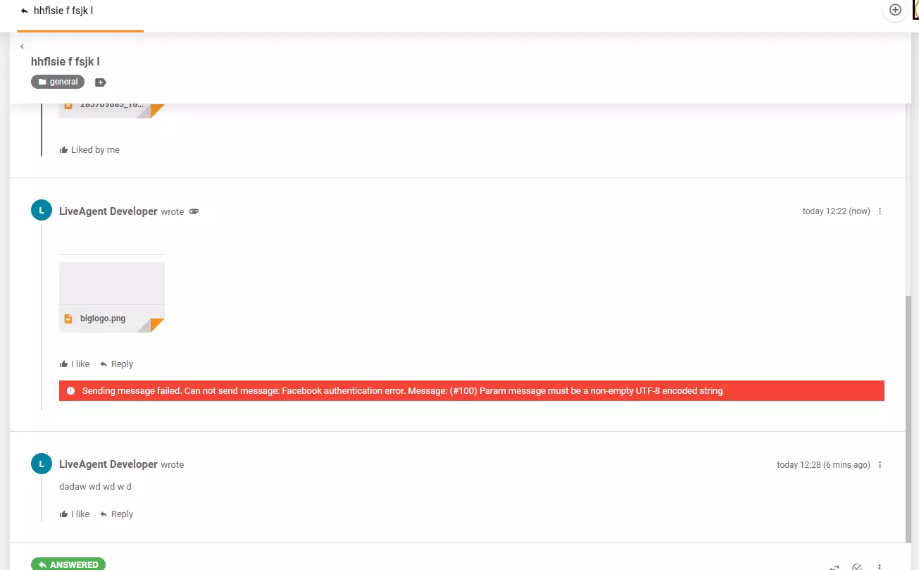 Foutbericht weergegeven bij het plaatsen van afbeelding op Facebook via LiveAgent