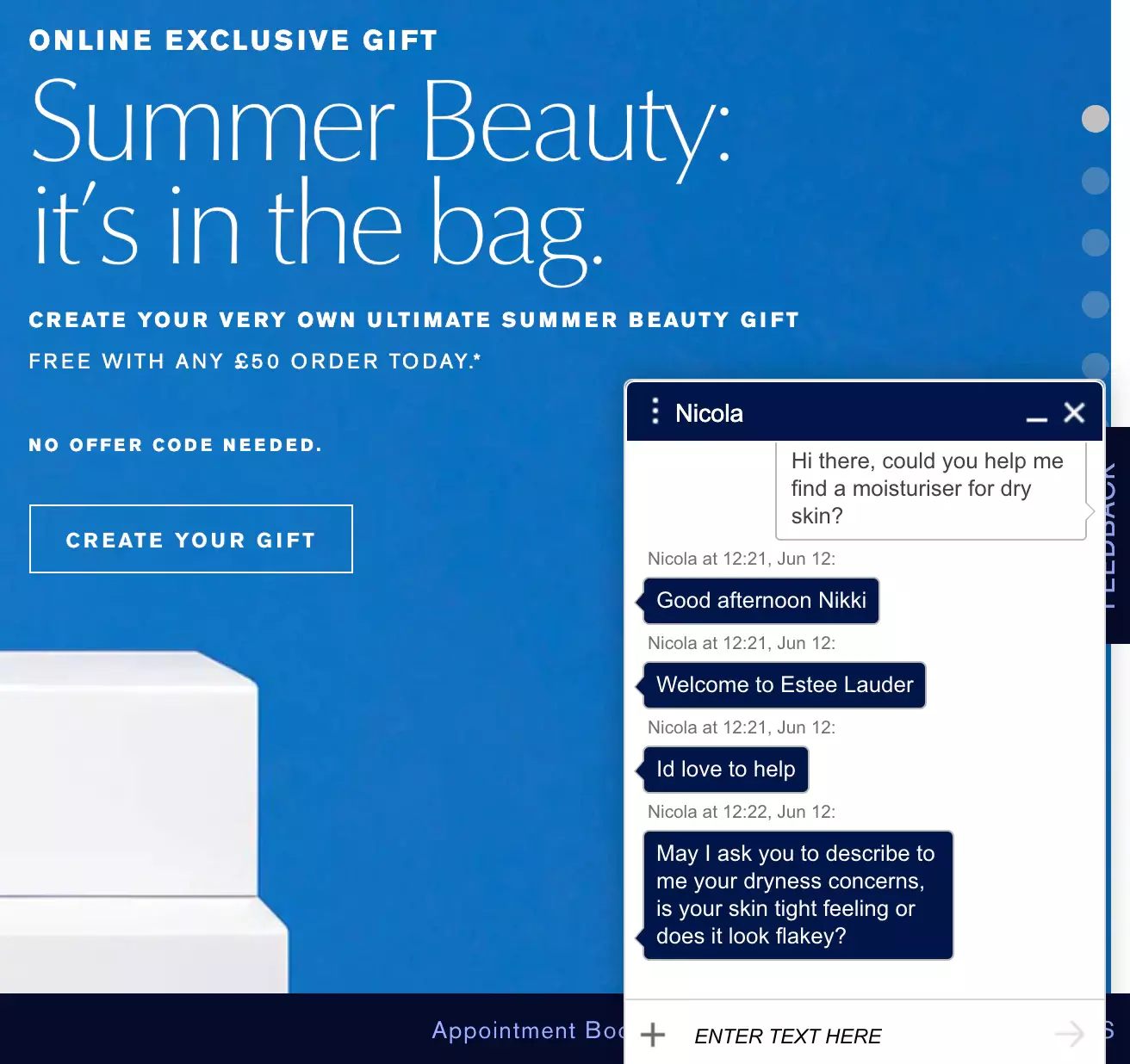 Voorbeeld van Estee Lauder live chat