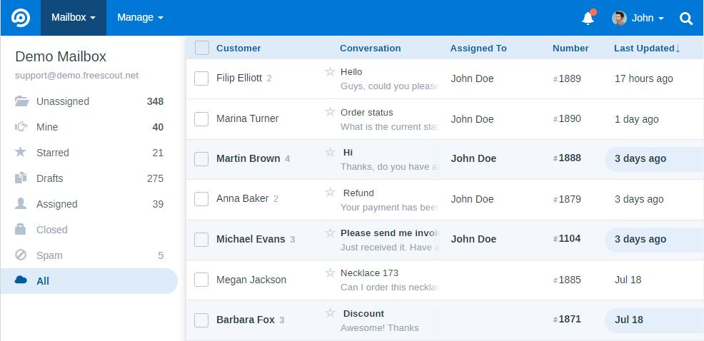 FreeScout zelf-gehoste gedeelde inbox - e-mailtickets in één wachtrij