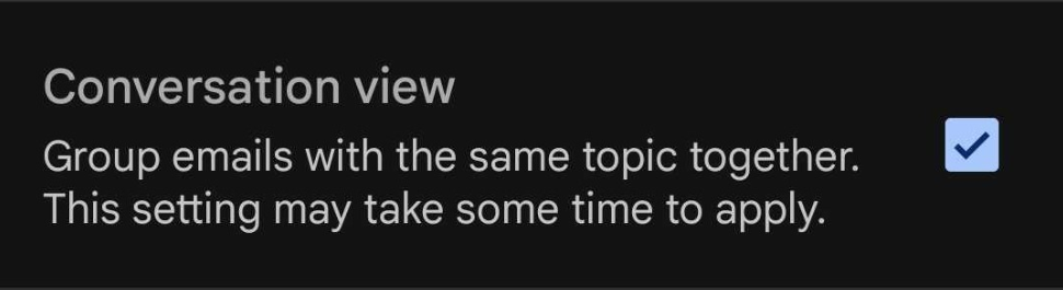Selectievakje voor het in- of uitschakelen van de gespreksweergave in de Gmail-app