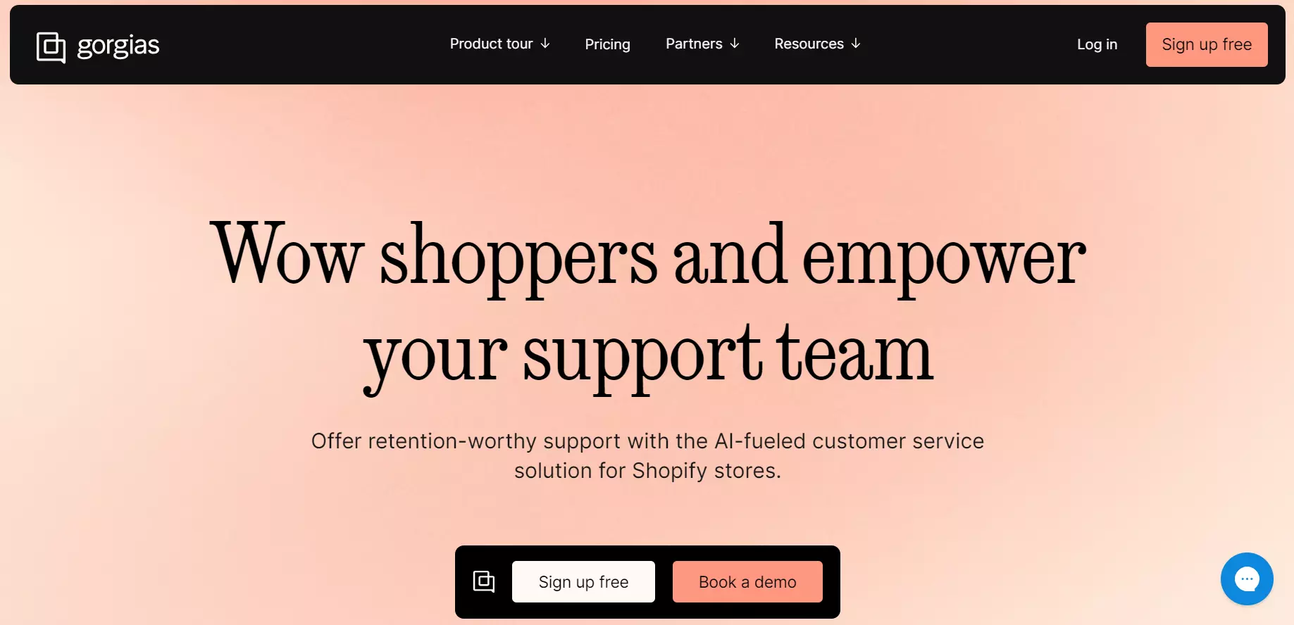 Screenshot van Gorgias homepage - klantenservice oplossing aangedreven door AI.