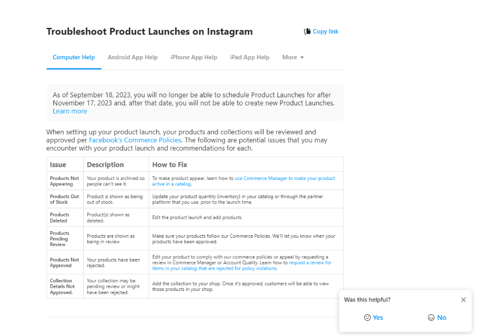 Instagram troubleshooting