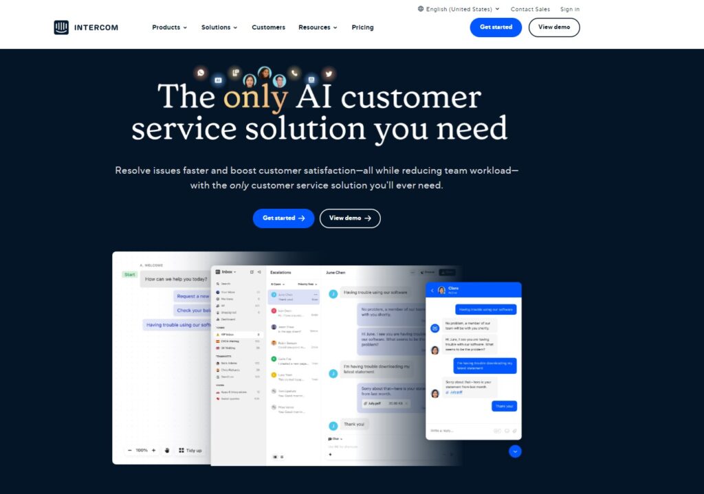 Intercom homepage, een Help Scout alternatief voor helpdesk software