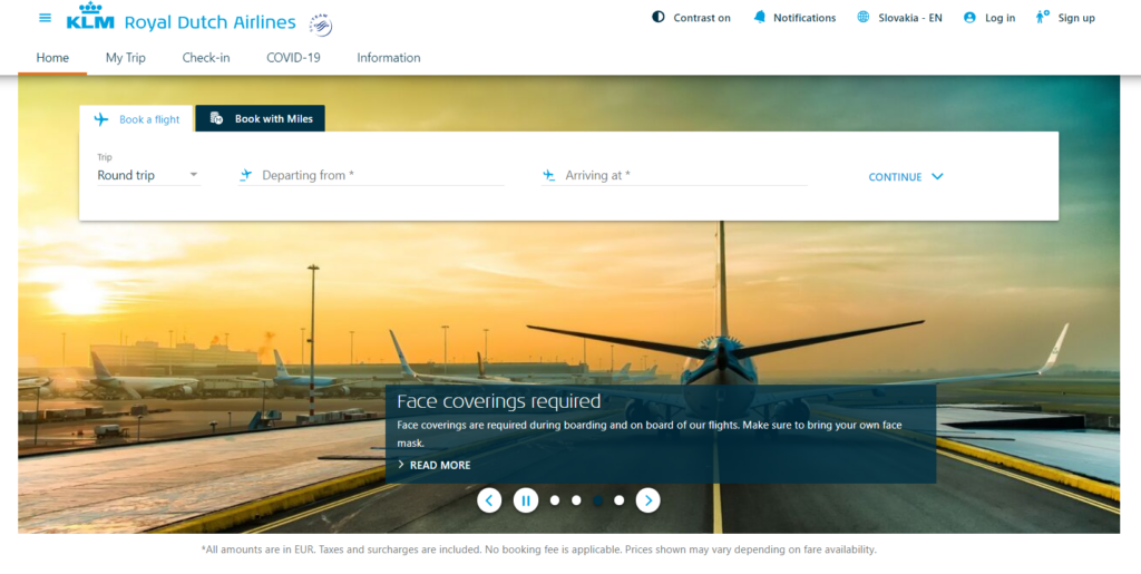 KLM Royal Dutch Airlines-homepage