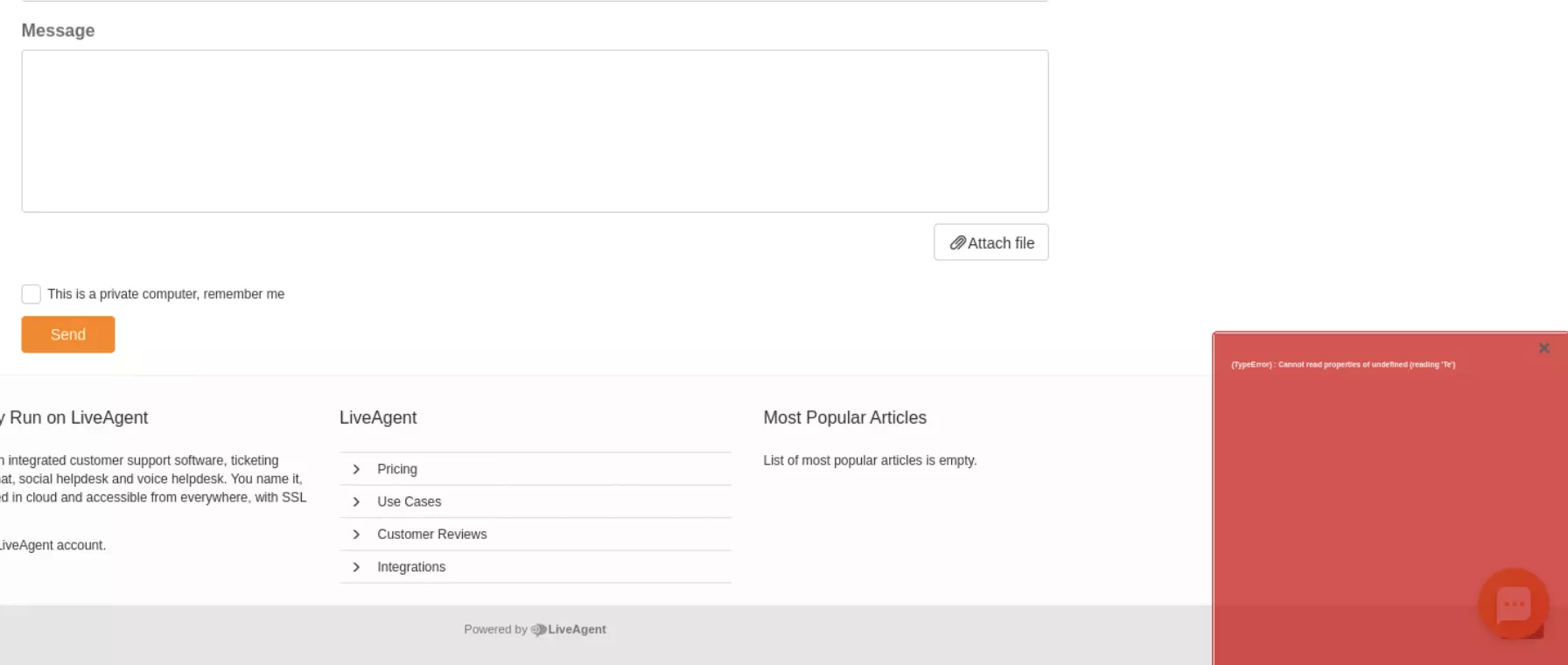 A picture showing the problem with submitting knowledge base tickets in previous versions of LiveAgent