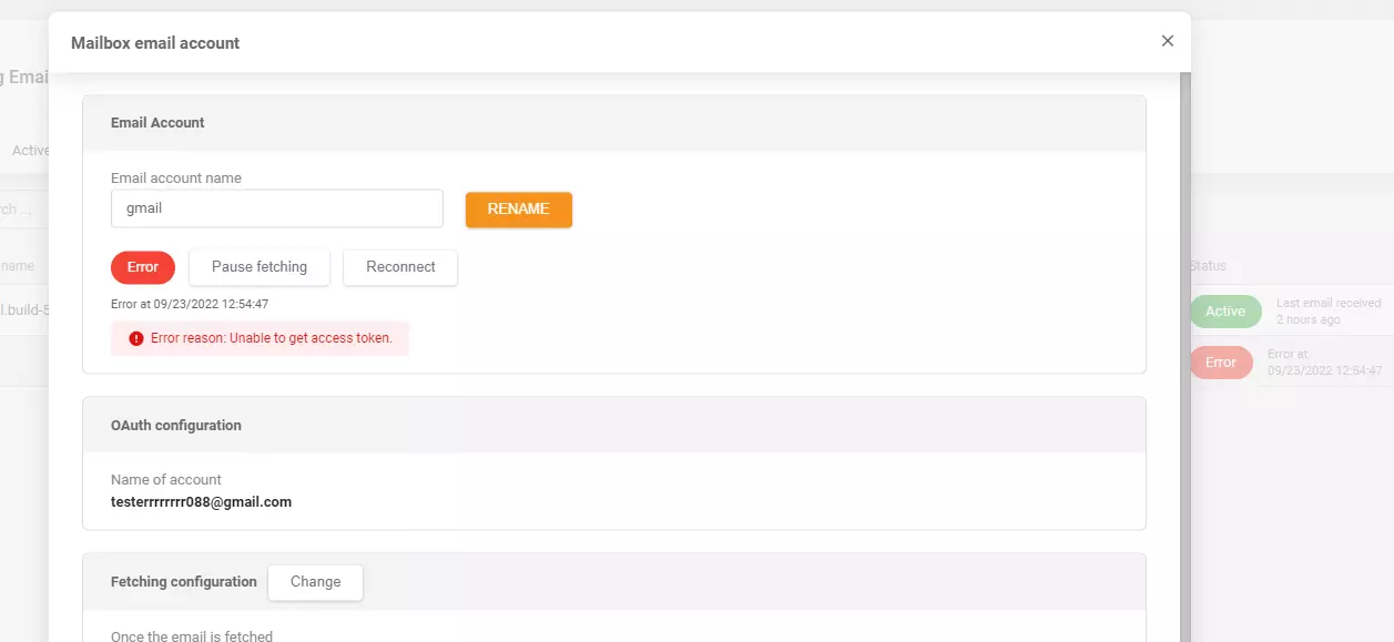 LiveAgent - Verwijderd foutbericht na toevoegen van Gmail inkomende e-mailaccount