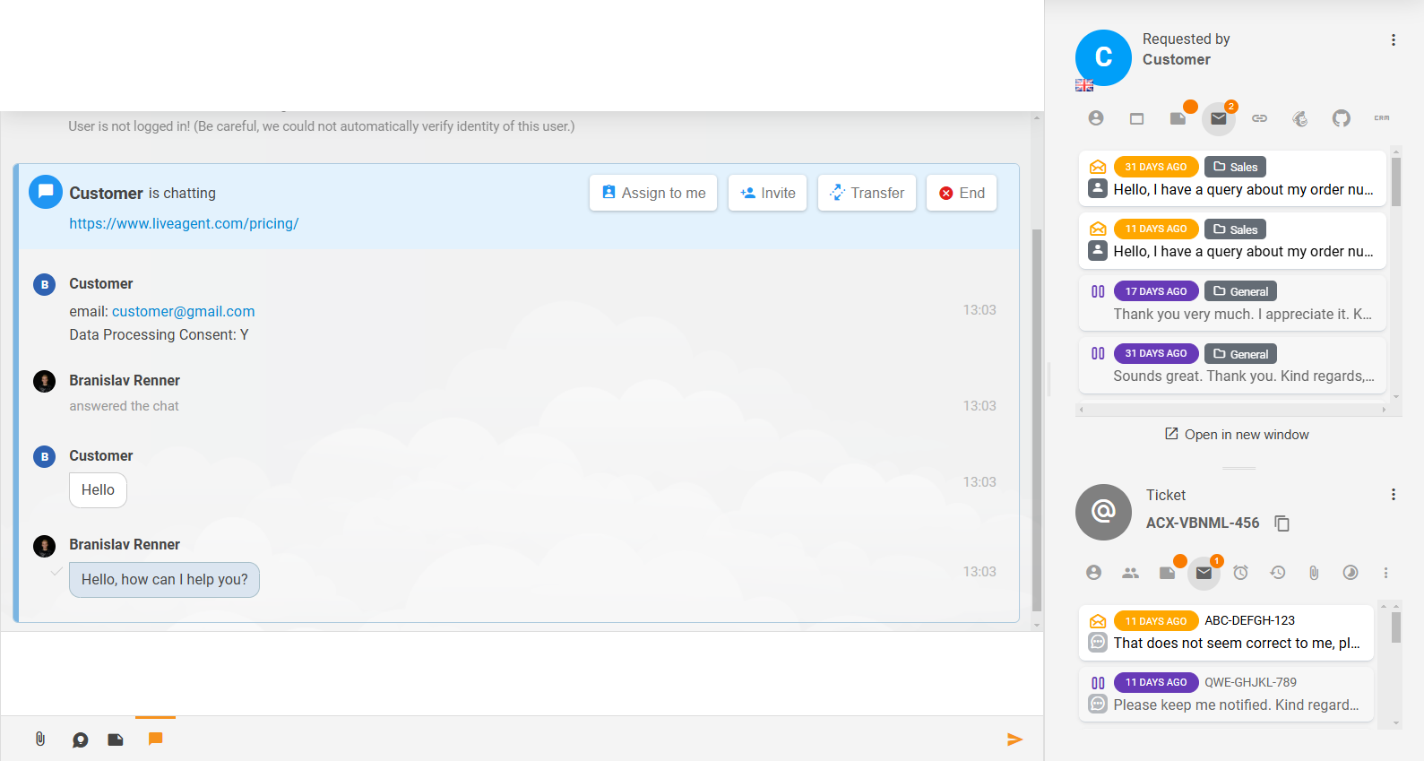 Verfijnd ticketinhoud en gerelateerde secties in LiveAgent
