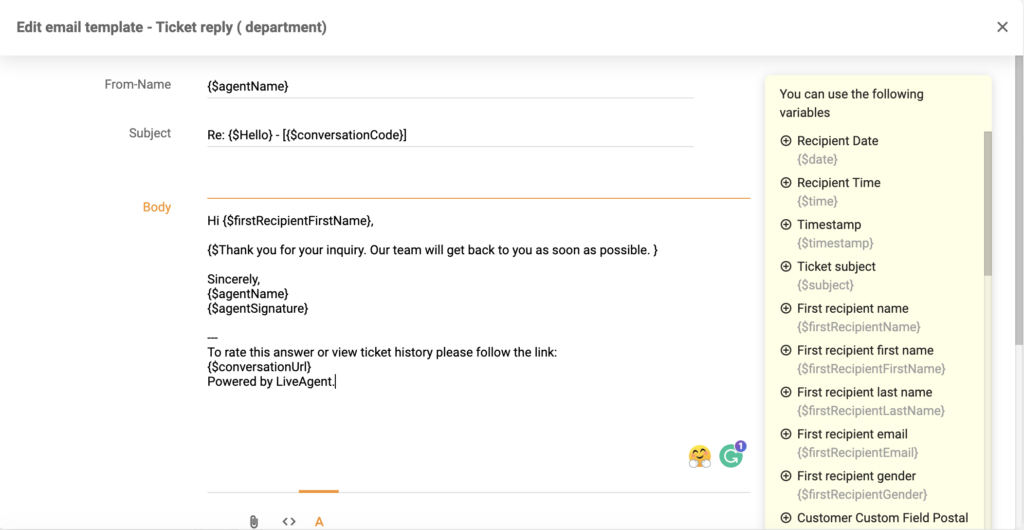 Nieuwe sjablooneditor in LiveAgent 5.26