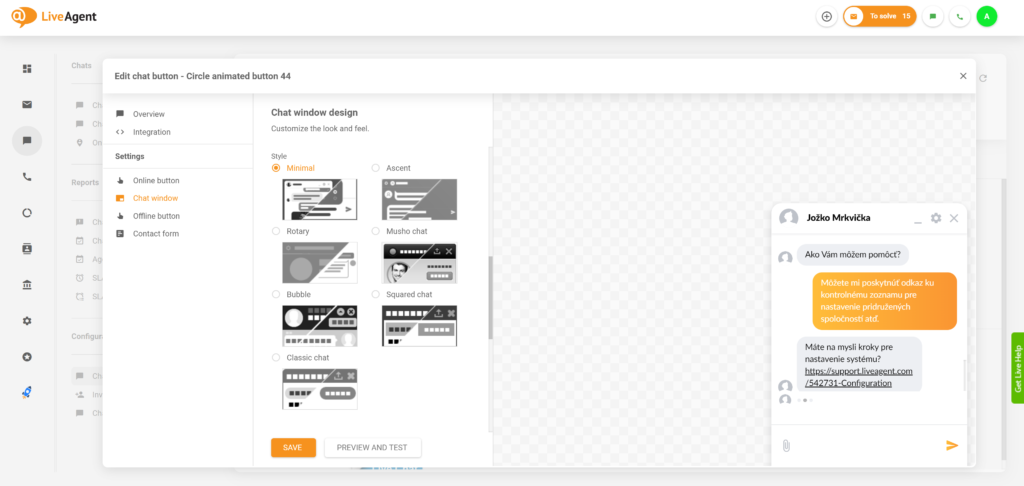 Nieuw ontwerp van LiveAgent live chat venster