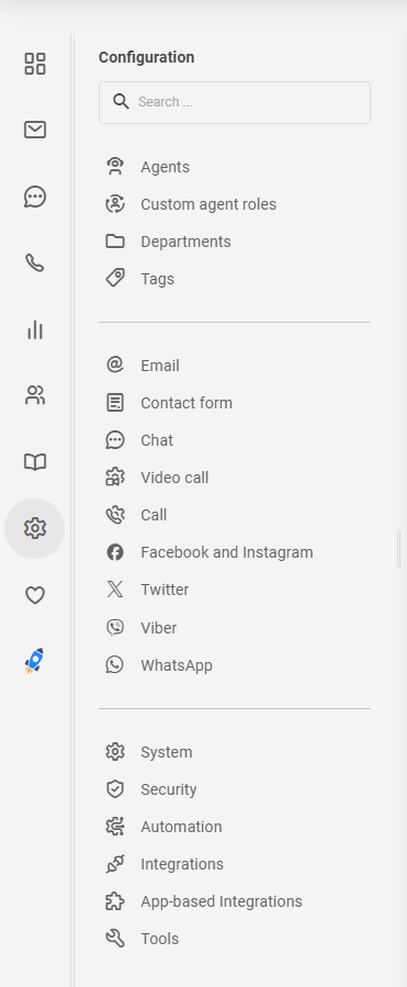 Lijst met pictogrammen in het LiveAgent-menu