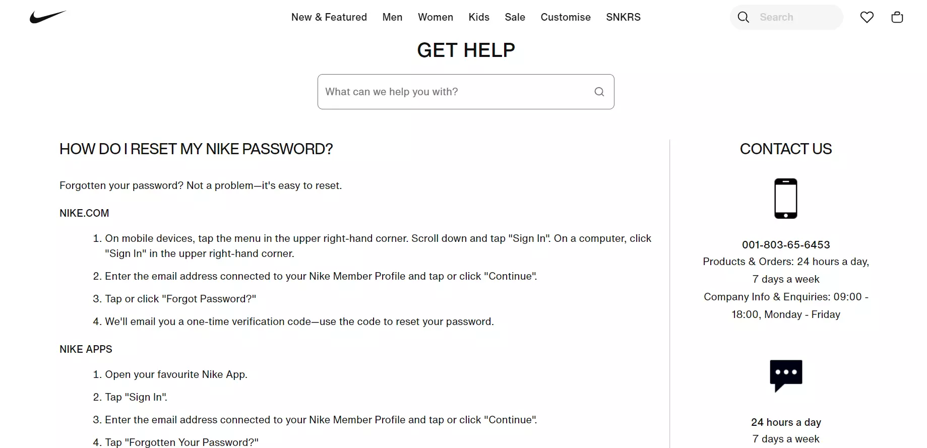 Nike's handige contactinformatie