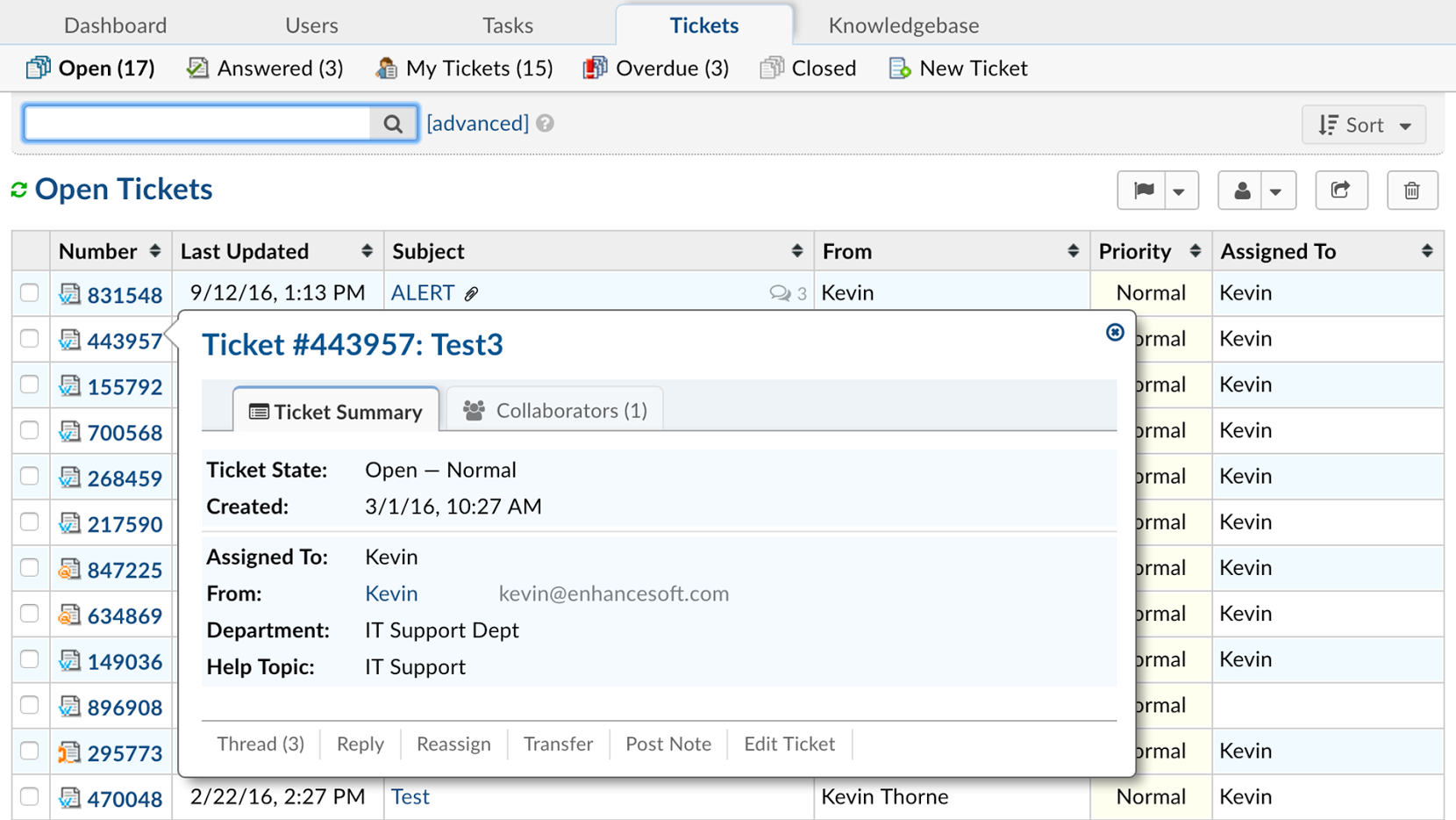 osTicket gratis ticketing-systeem - open ticketwachtrij met status en prioriteit