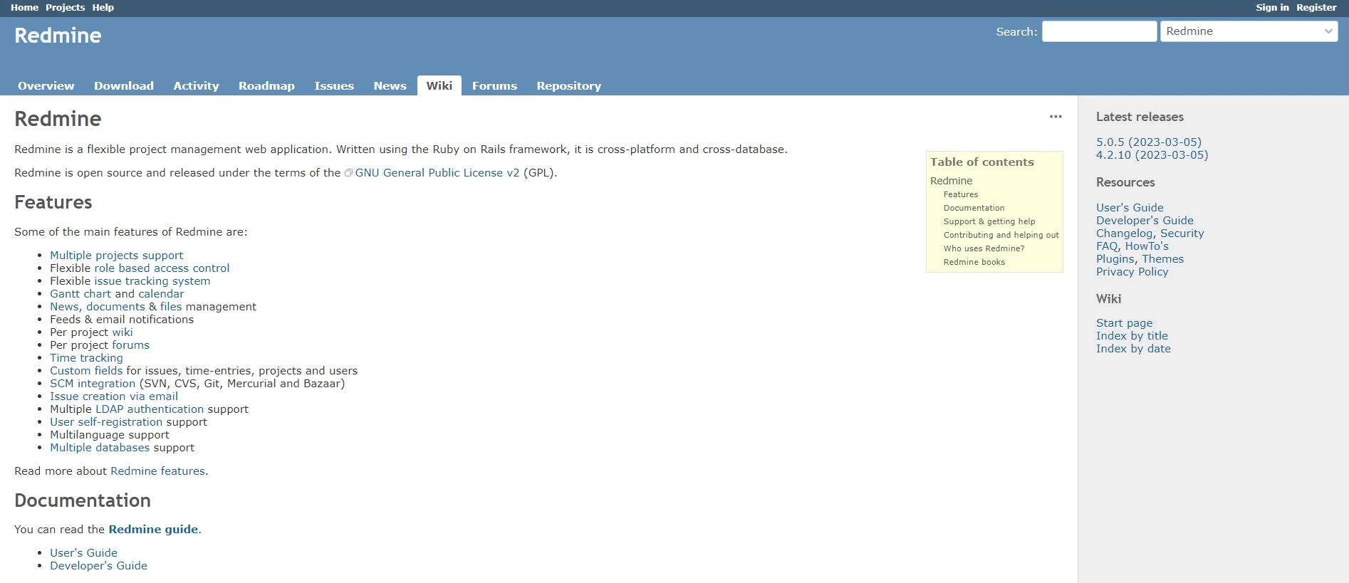 Redmine's startpagina - een open-source platform dat u kan helpen processen te automatiseren en u kan helpen bij taakplanning om de efficiëntie in uw bedrijf te verbeteren.