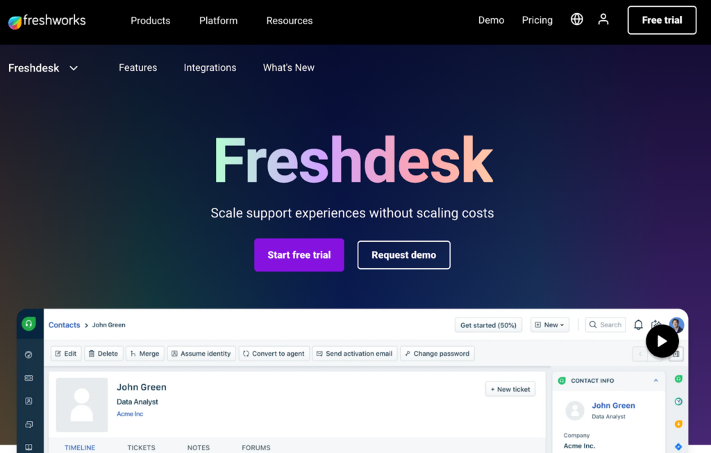 Freshdesk ondersteuning ticketingsysteem homepage